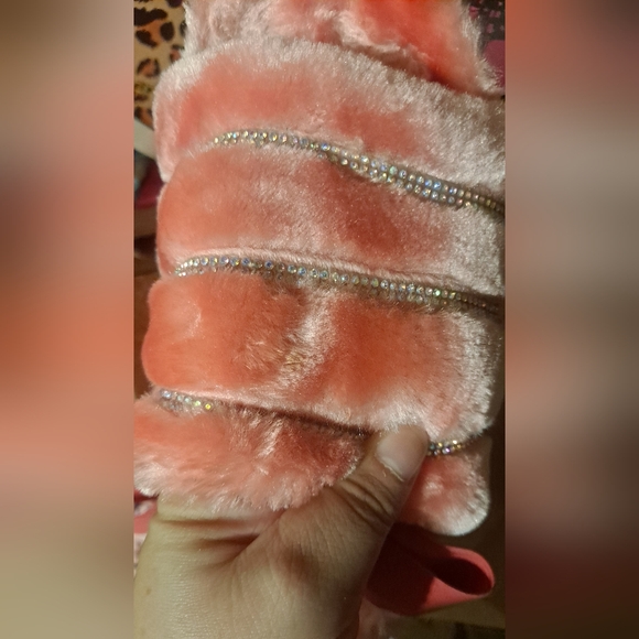 Rhinestone & Fur Sandals - Picture 3 of 6